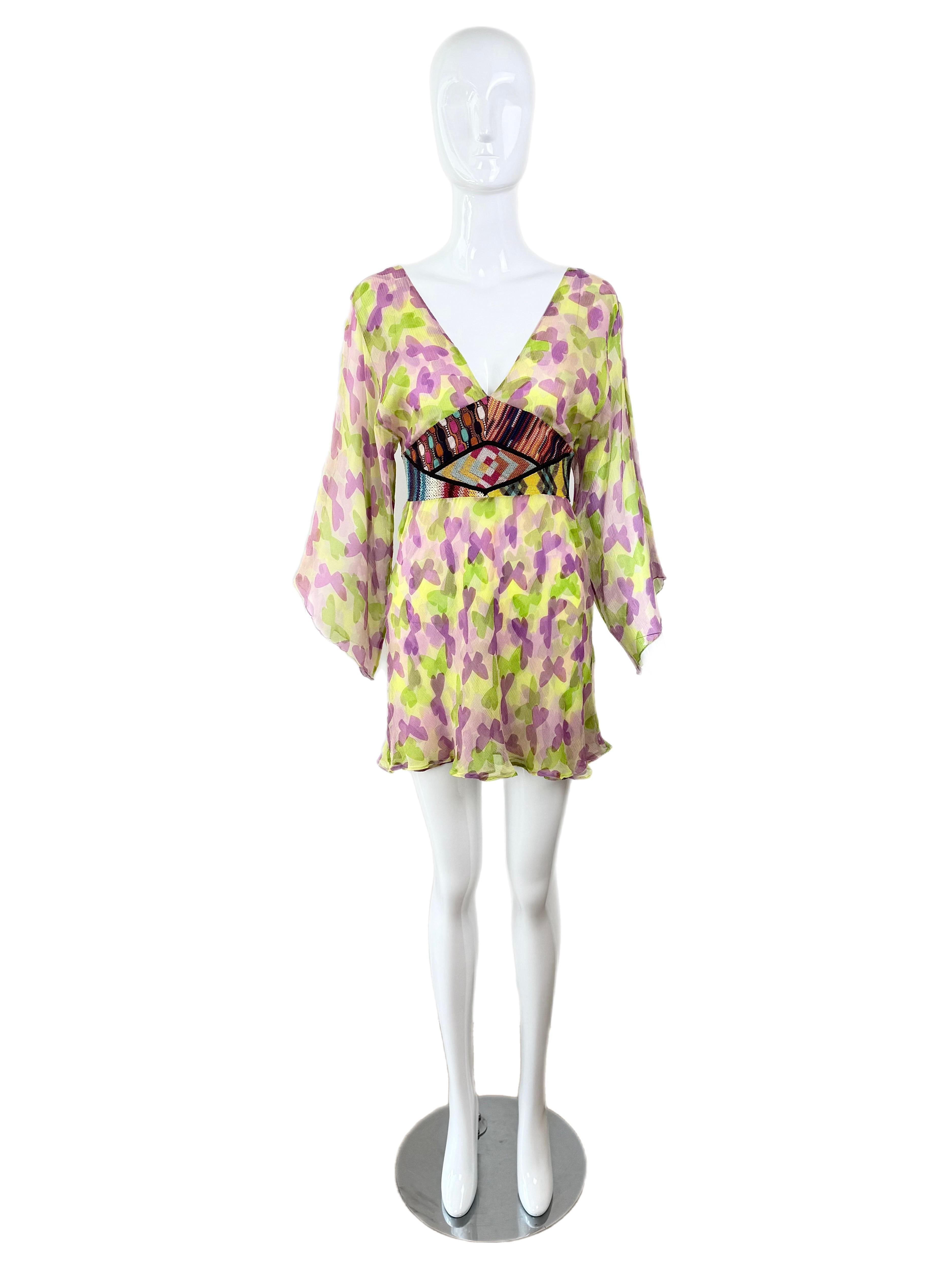 MISSONI 2002 Vintage Runway Silk Kimono Mini Dress Collectable Special Piece 1
