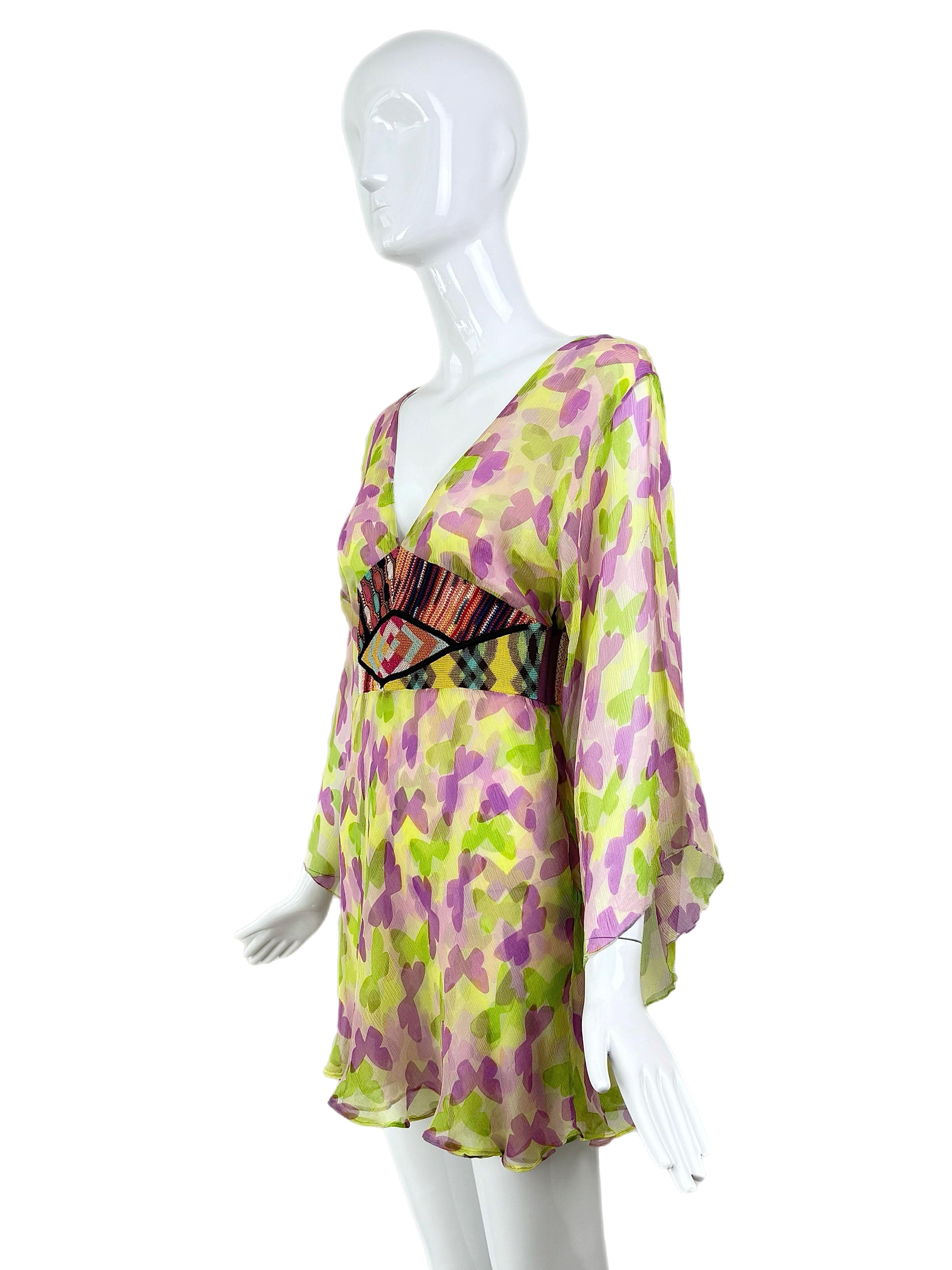 MISSONI 2002 Vintage Runway Silk Kimono Mini Dress Collectable Special Piece 3