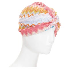 MISSONI 2021 lame viscose rainbow metallic lurex chevon knit turban hat