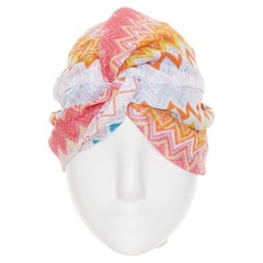 MISSONI 2021 lame viscose rainbow metallic lurex chevon knit turban hat