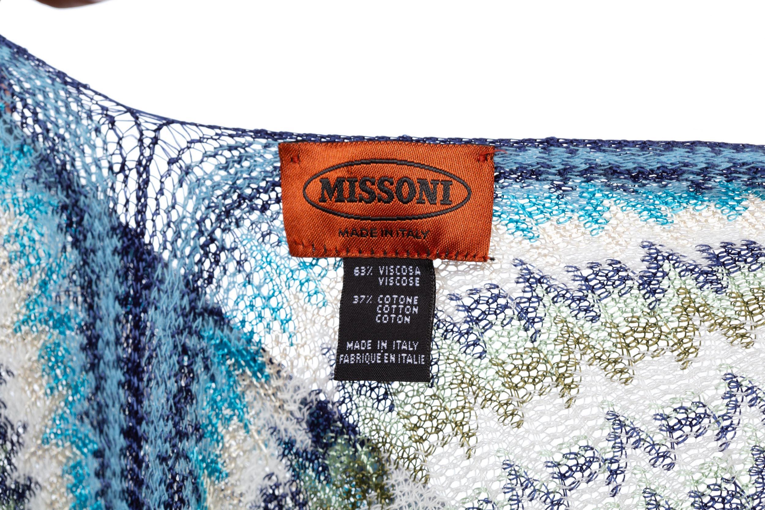 2000S MISSONI Blue & Green Rayon Cotton Knit 5 Way Poncho Scarf Top 1