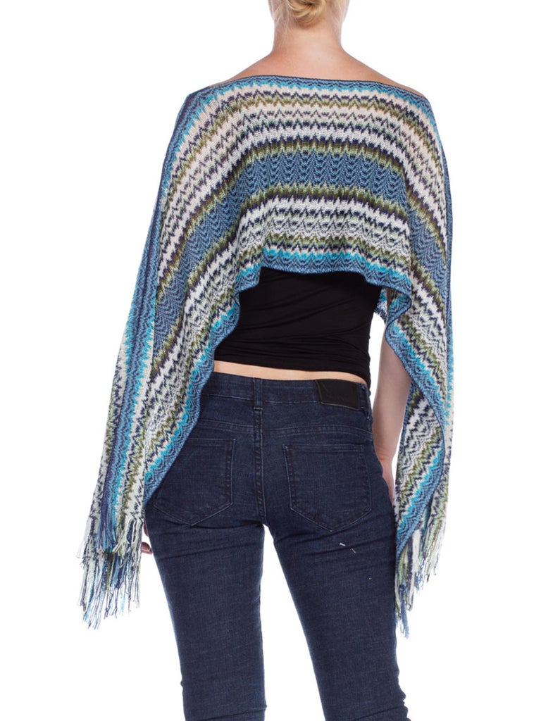2000S MISSONI Blue and Green Rayon Cotton Knit 5 Way Poncho Scarf Top ...