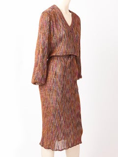 Missoni 70's Copper Lurex Knit Belted Dress