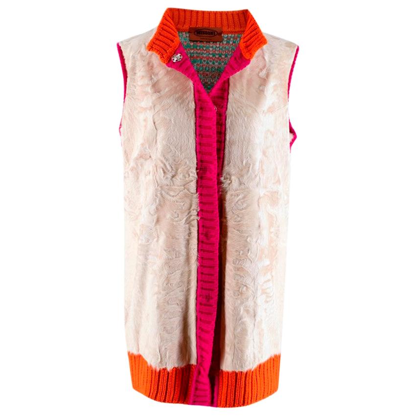 Missoni Astrakhan Fur Wool Blend Knit Sleeveless Cardigan - Size US 4 For Sale