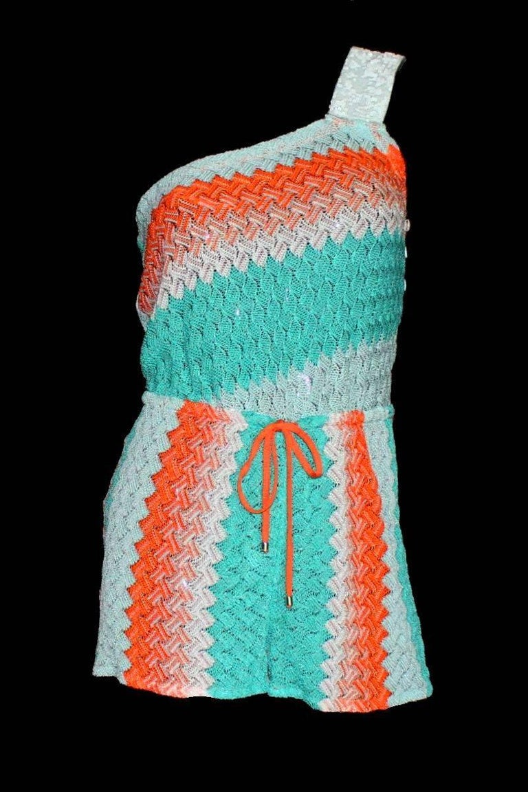 Missoni Asymmetric Crochet Knit Mini Jumpsuit Romper Playsuit with