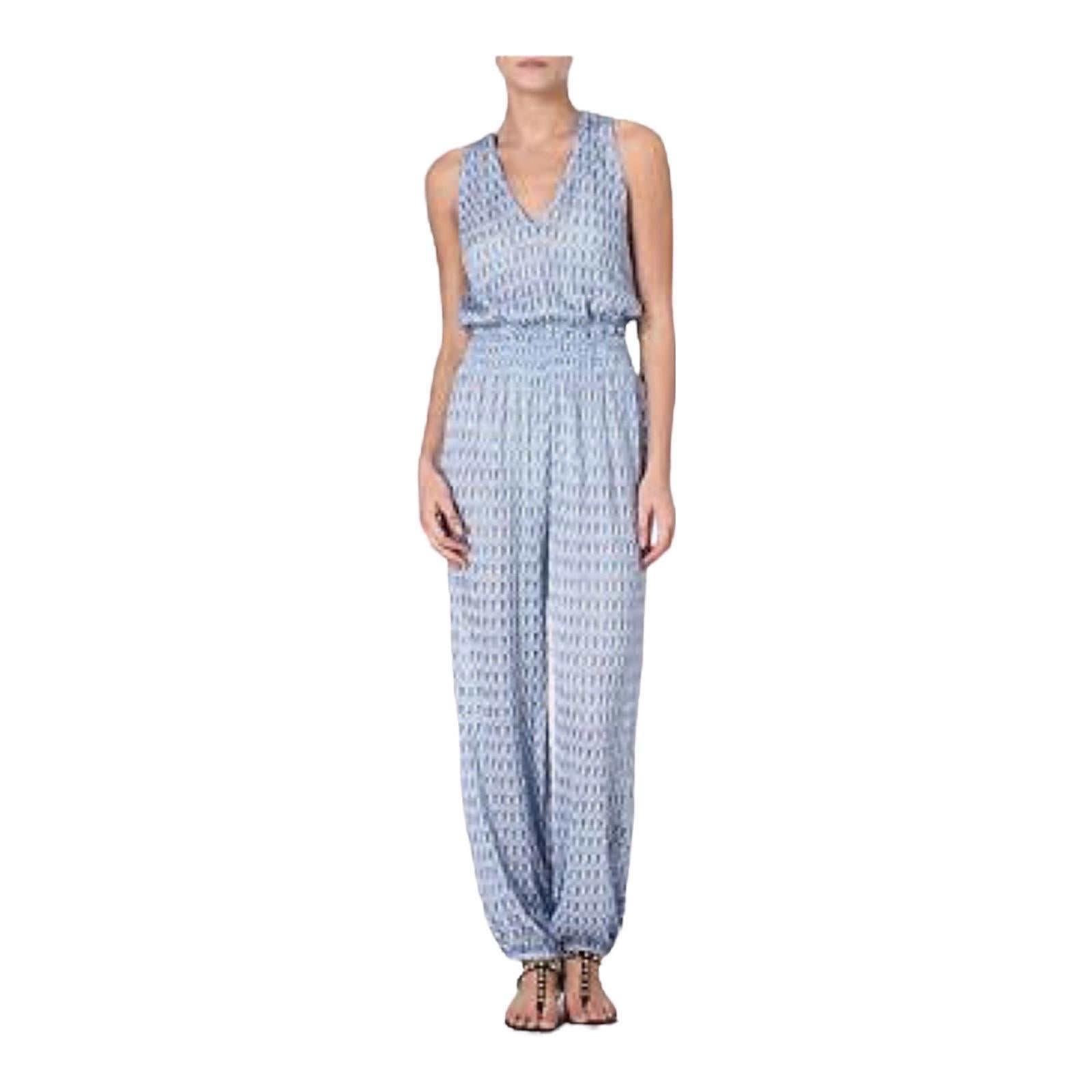 Missoni Baby Blue Chevron Crochet Knit Jumpsuit Overall 42 In Good Condition In Switzerland, CH