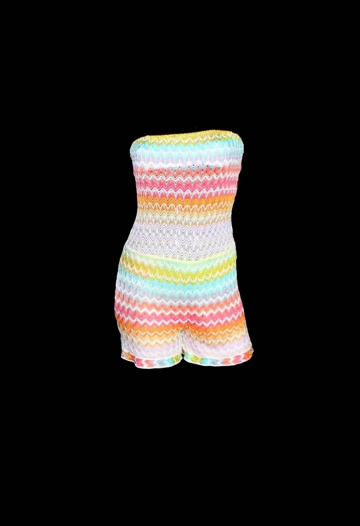 Beige NEW Missoni Bandeau Strapless Crochet Knit Jumpsuit Playsuit Romper Overall 