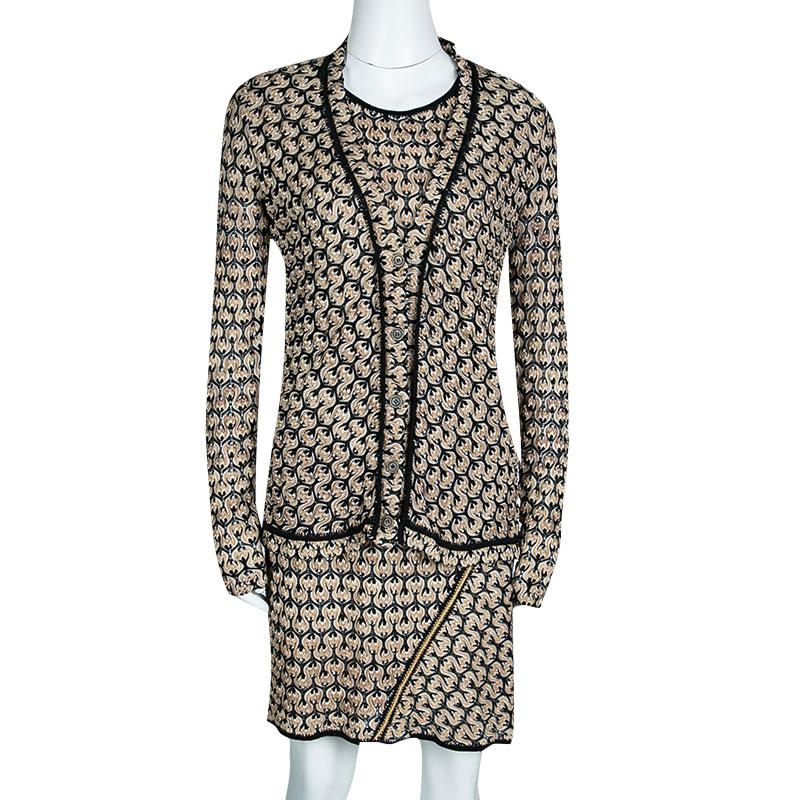 Missoni Beige and Black Perforated Knit Tunic and Cardigan Set M In Good Condition In Dubai, Al Qouz 2