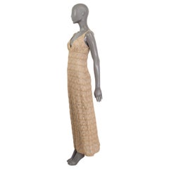 MISSONI beige & gold viscose LUREX SLEEVELESS KNIT MAXI Dress 40 S