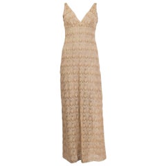 MISSONI beige & gold viscose LUREX SLEEVELESS KNIT MAXI Dress 40 S