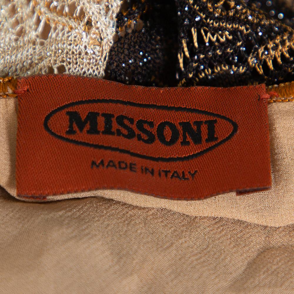 Missoni Beige Lurex Knit Stone Embellished Sleeveless Belted Maxi Dress M In Good Condition In Dubai, Al Qouz 2