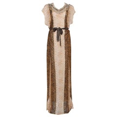 Missoni Beige Lurex Knit Stone Embellished Sleeveless Belted Maxi Dress M