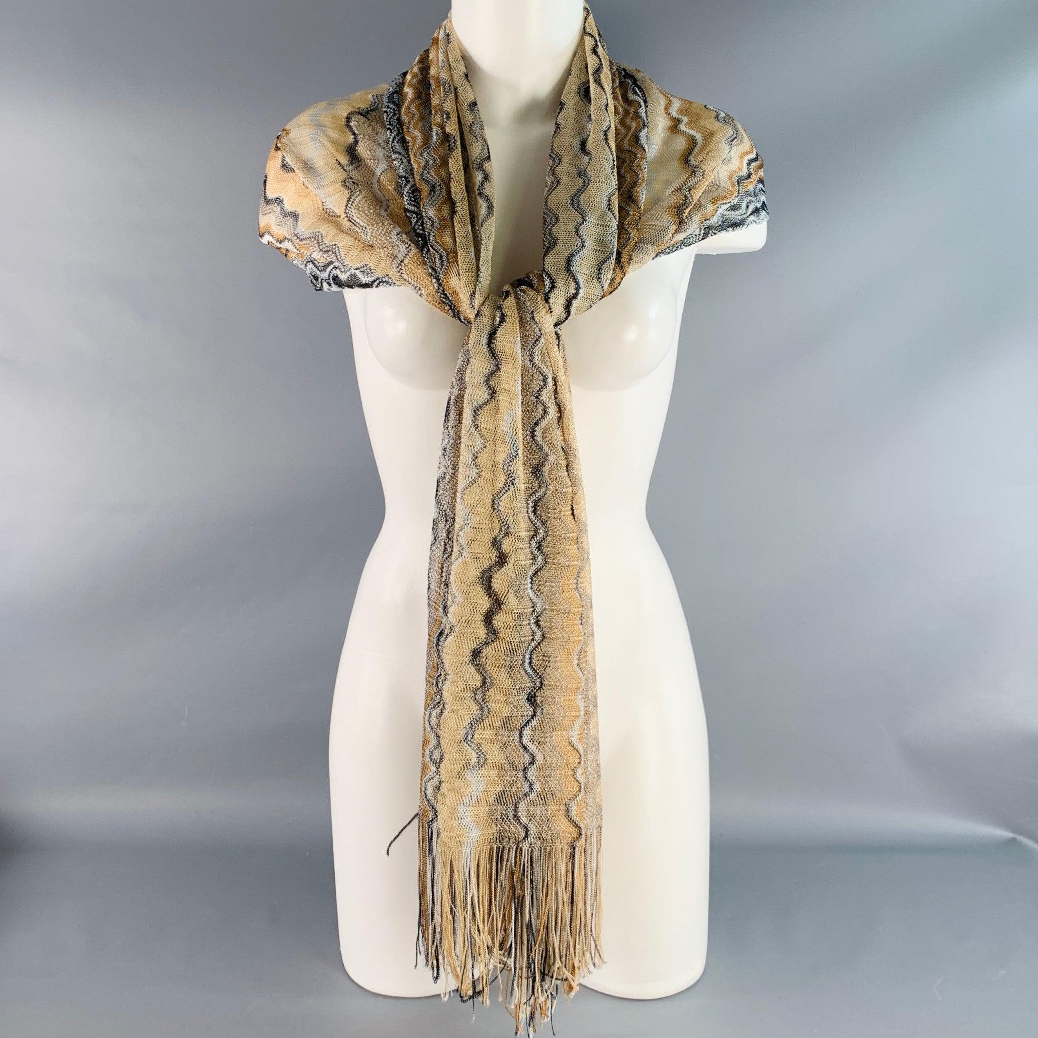 Missoni Beige Scialle con frangia in maglia di viscosa multi colore Zig Zag in vendita 4