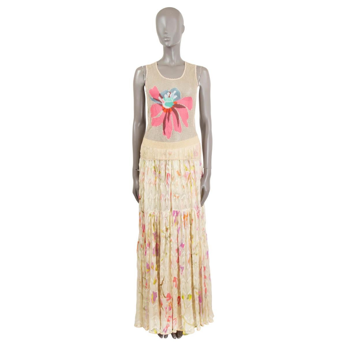 100% authentic Missoni floral mesh tank-top in golden-beige lurex, pink , red, green, blue and white rayon (78%) and polyester (22%). Has been worn and is in excellent condition. 

2015 Spring/Summer

Measurements
Tag Size	Missing