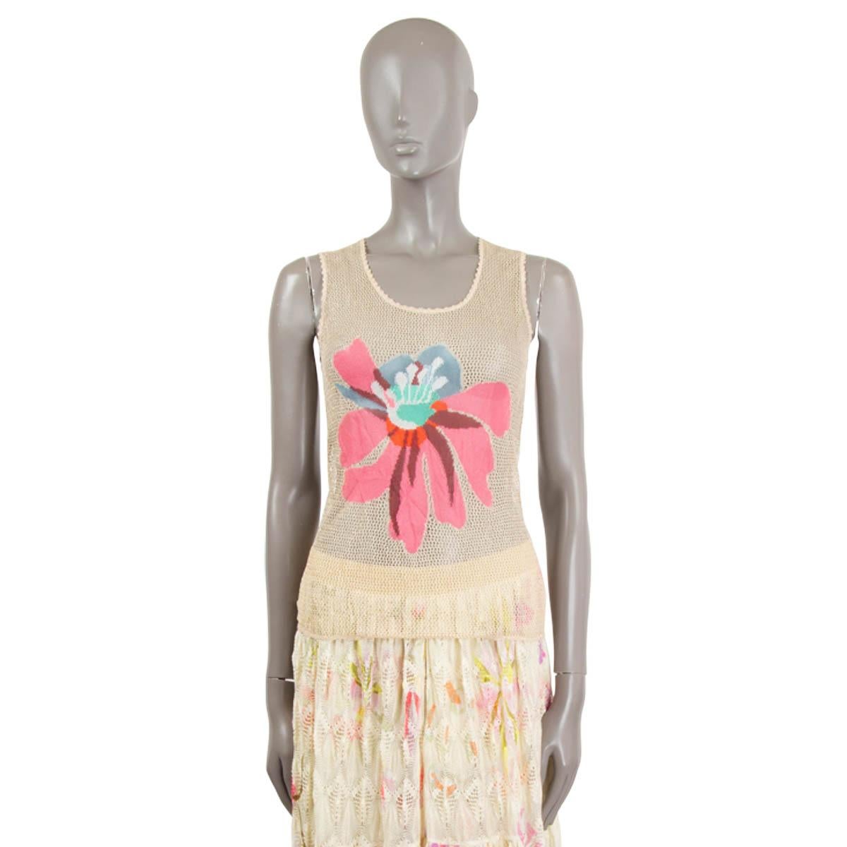 Beige MISSONI beige rayon 2015 FLORAL MESH Tank-Top Shirt S