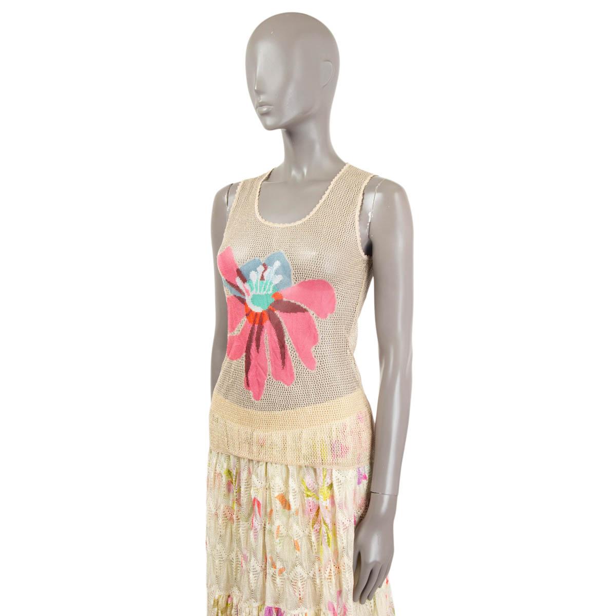 MISSONI beige rayon 2015 FLORAL MESH Tank-Top Shirt S In Excellent Condition In Zürich, CH