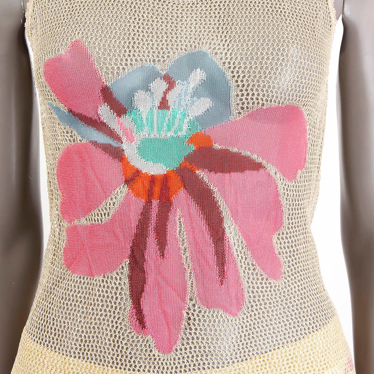 MISSONI beige rayon 2015 FLORAL MESH Tank-Top Shirt S 1