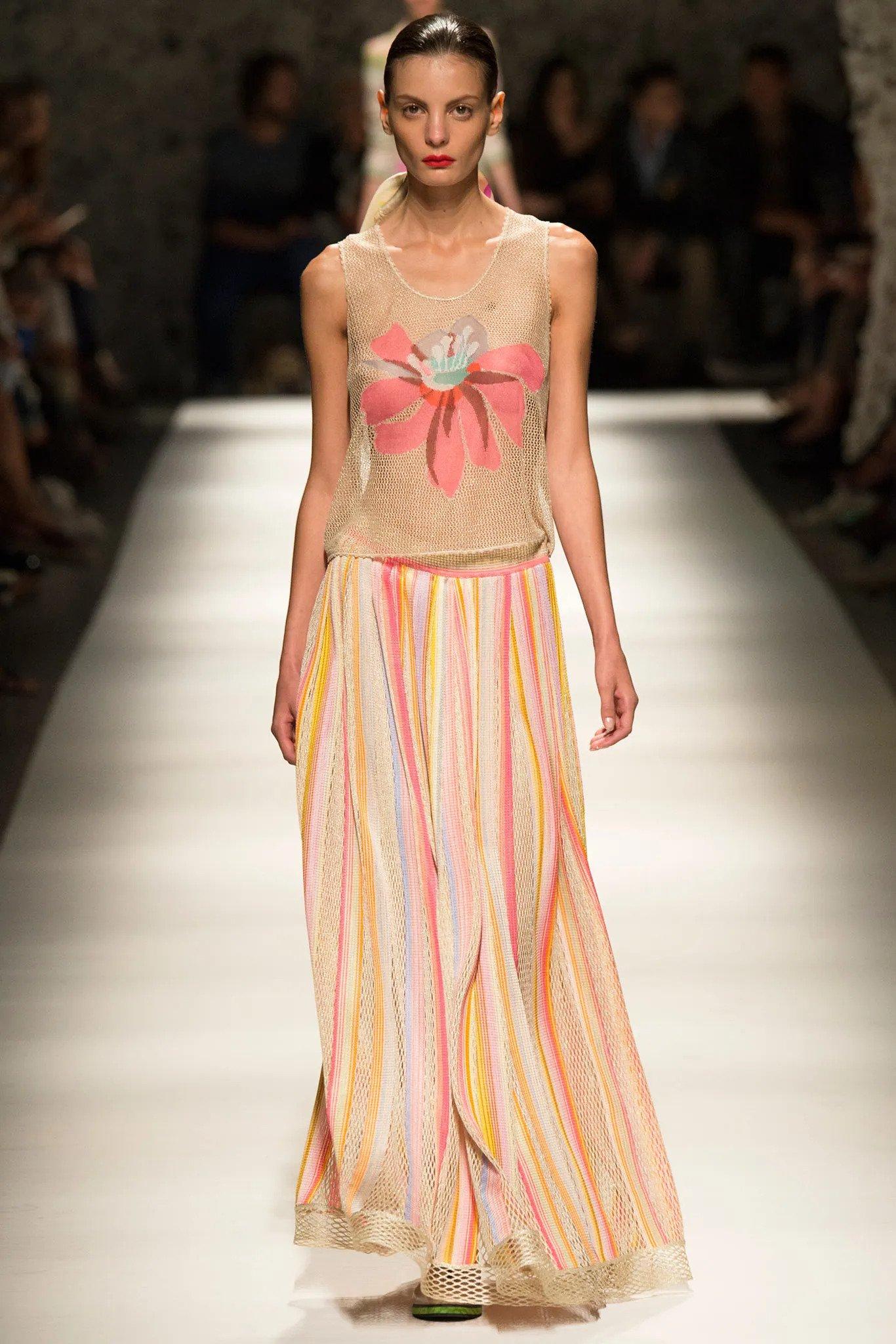 MISSONI beige rayon 2015 FLORAL MESH Tank-Top Shirt S 2