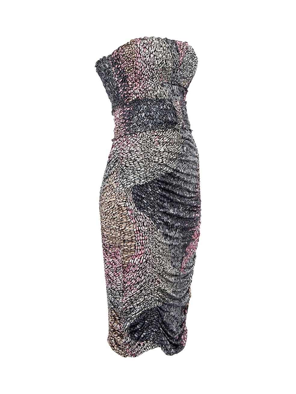 CONDITION is Very good. Hardly any visible wear to dress is evident on this used Missoni designer resale item. 
 
 
 
 Details
 
 
 Multicolour- Grey and pink
 
 Silk
 
 Strapless bustier dress
 
 Abstract pattern
 
 Knee length
 
 Ruched all over
