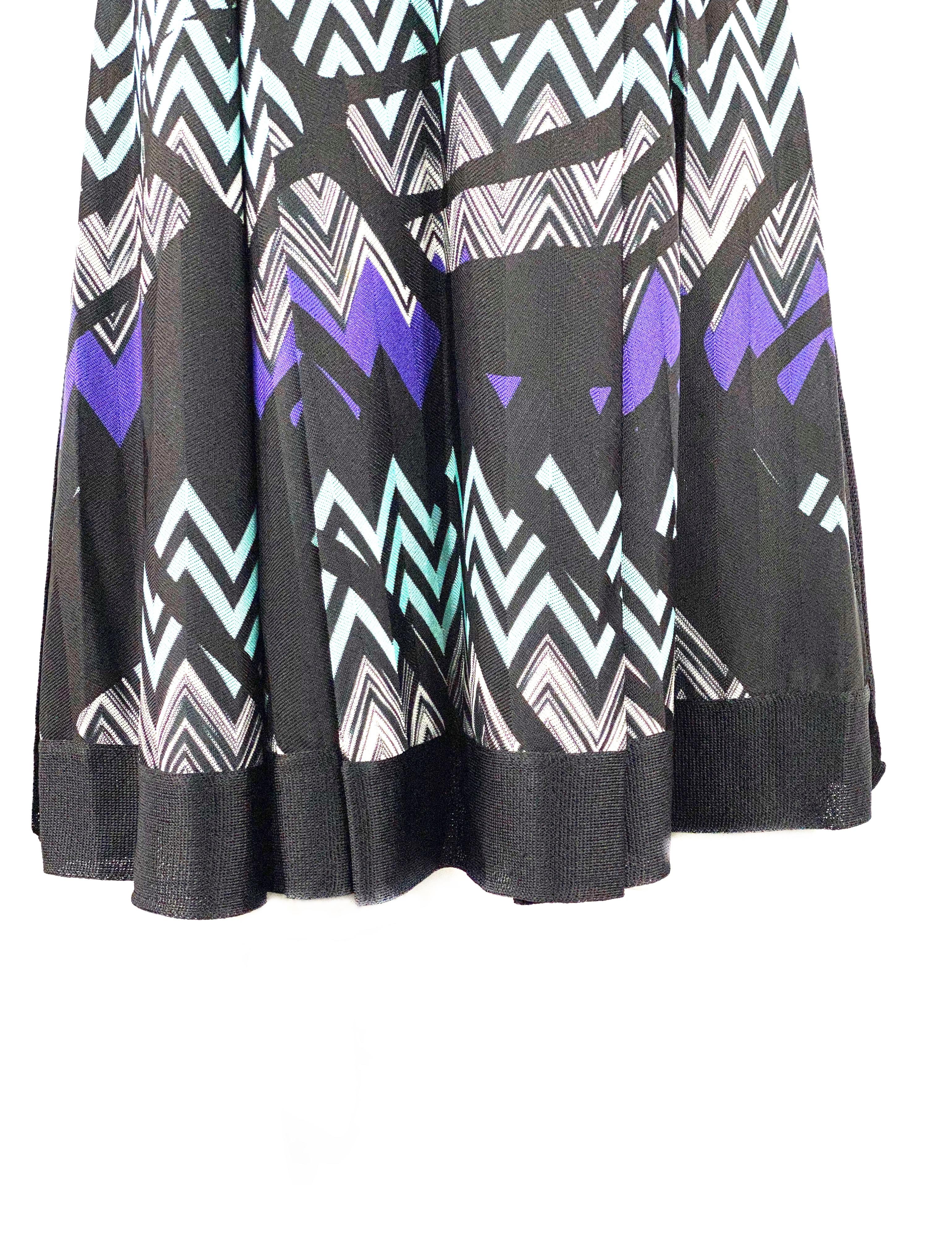 Gris MISSONI - Mini robe noire et bleue à col en V et zigzag et manches courtes en vente