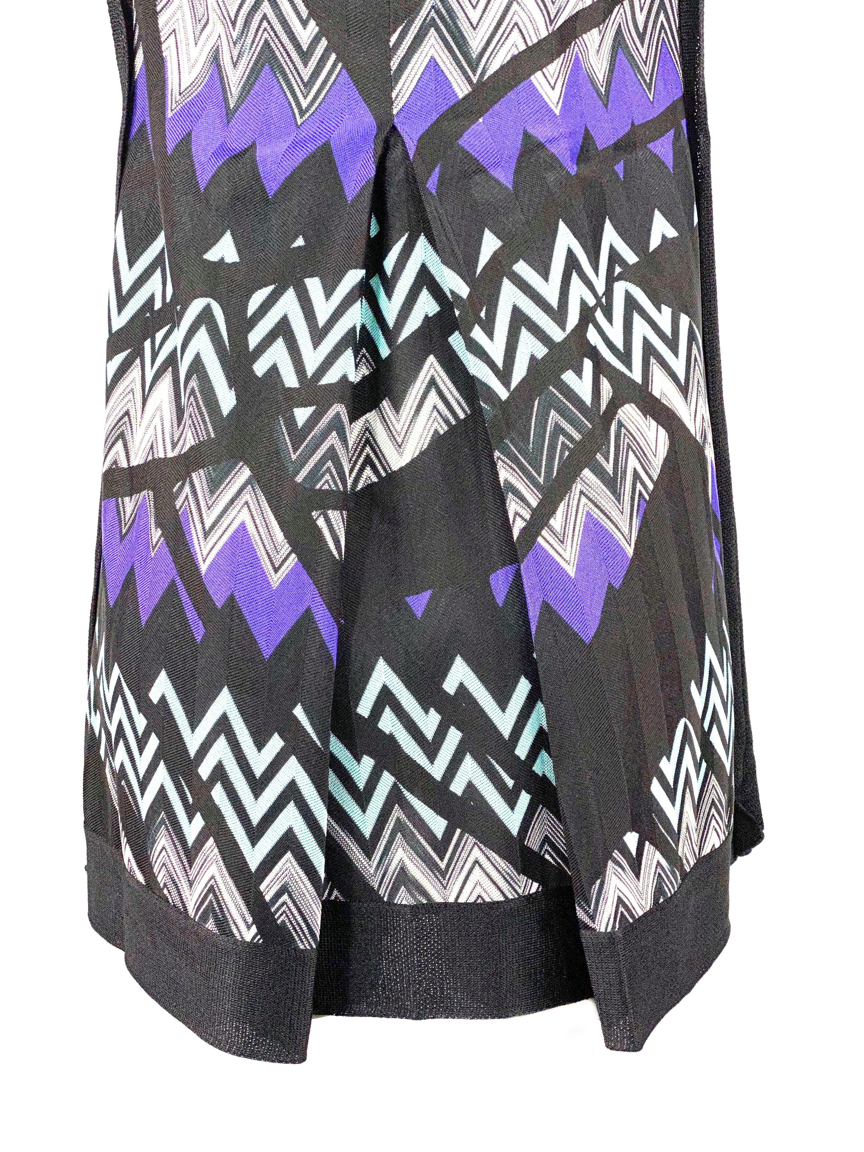 Gray MISSONI Black and Blue Zig Zag V- Neck Short Sleeves Mini Dress For Sale