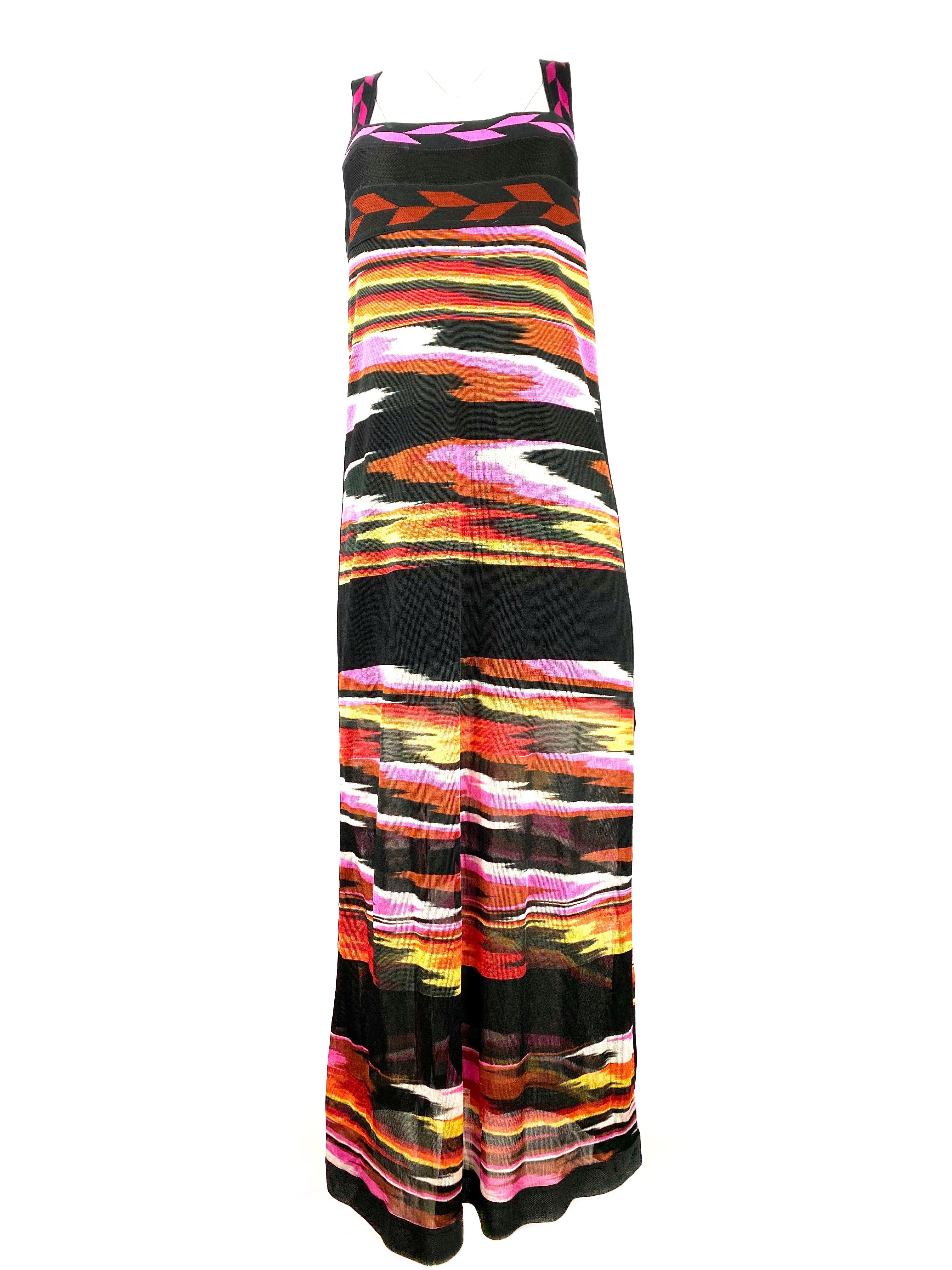 MISSONI Black and Multi Color Sleeveless Spaghetti Strap Maxi Dress 4