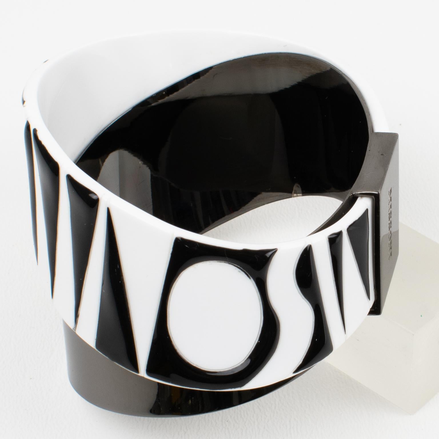 Women's or Men's Missoni Black and White Lucite and Metal Bracelet Bangle, Runway Spring 2014 For Sale
