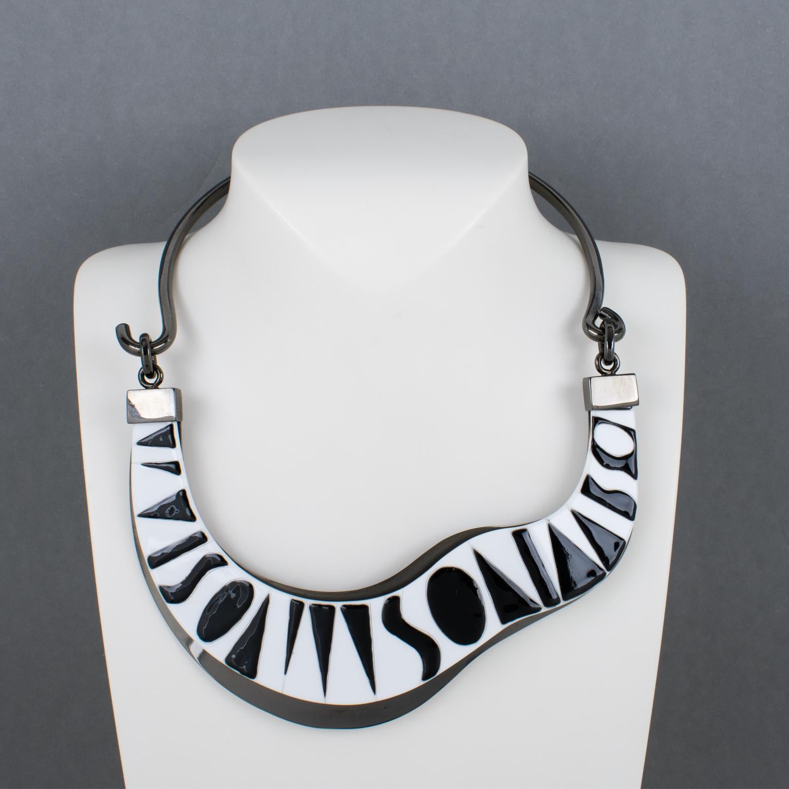 Modern Missoni Black and White Lucite and Metal Choker Necklace, Runway Spring 2014 For Sale