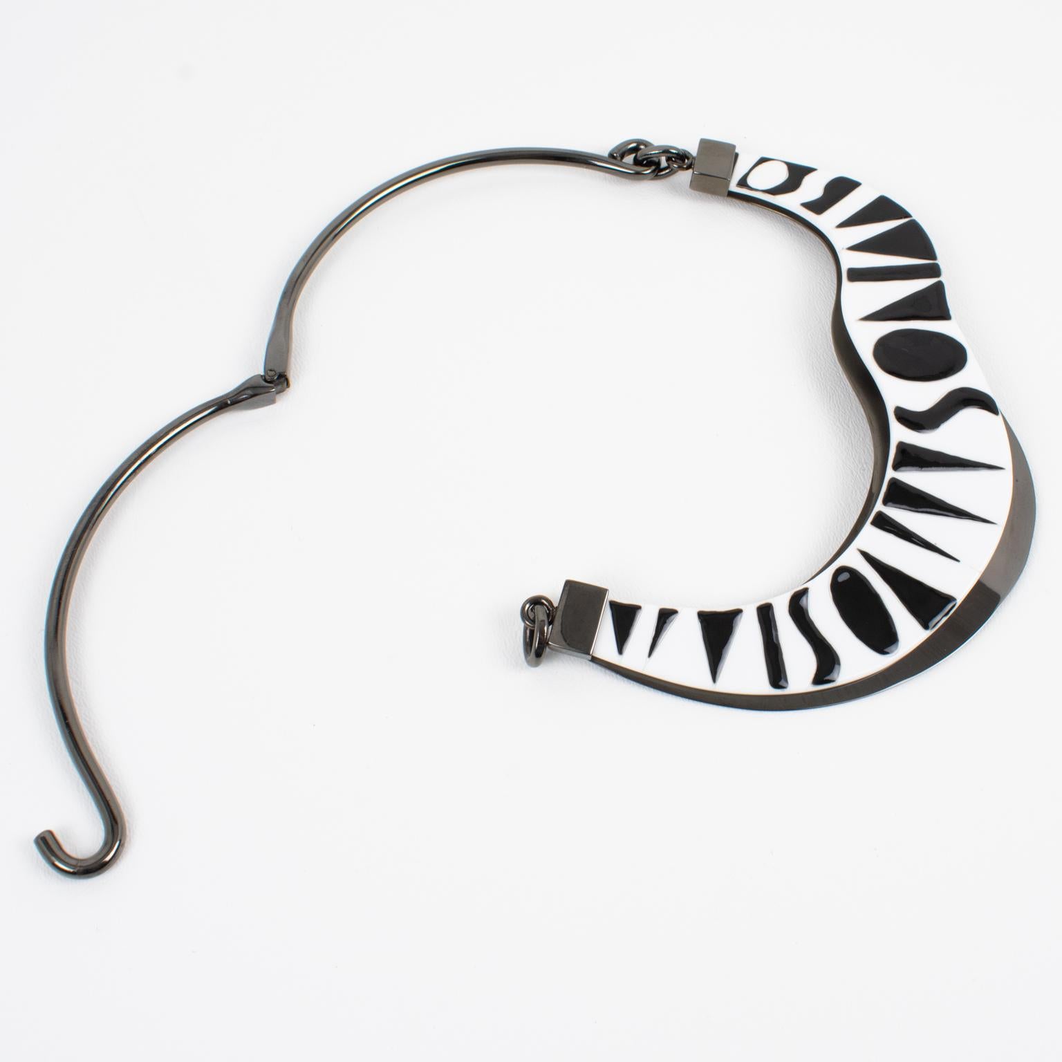 Women's or Men's Missoni Black and White Lucite and Metal Choker Necklace, Runway Spring 2014 For Sale