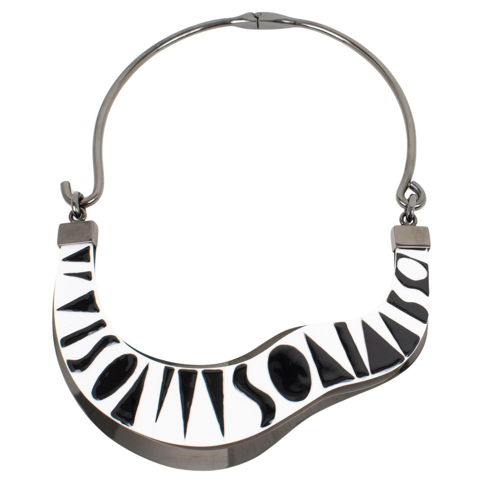 Missoni Black and White Lucite and Metal Choker Necklace, Runway Spring 2014 For Sale