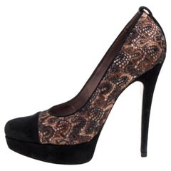 Missoni Black/Beige Lace and Suede Pointed Toe Platform Pumps Size 39
