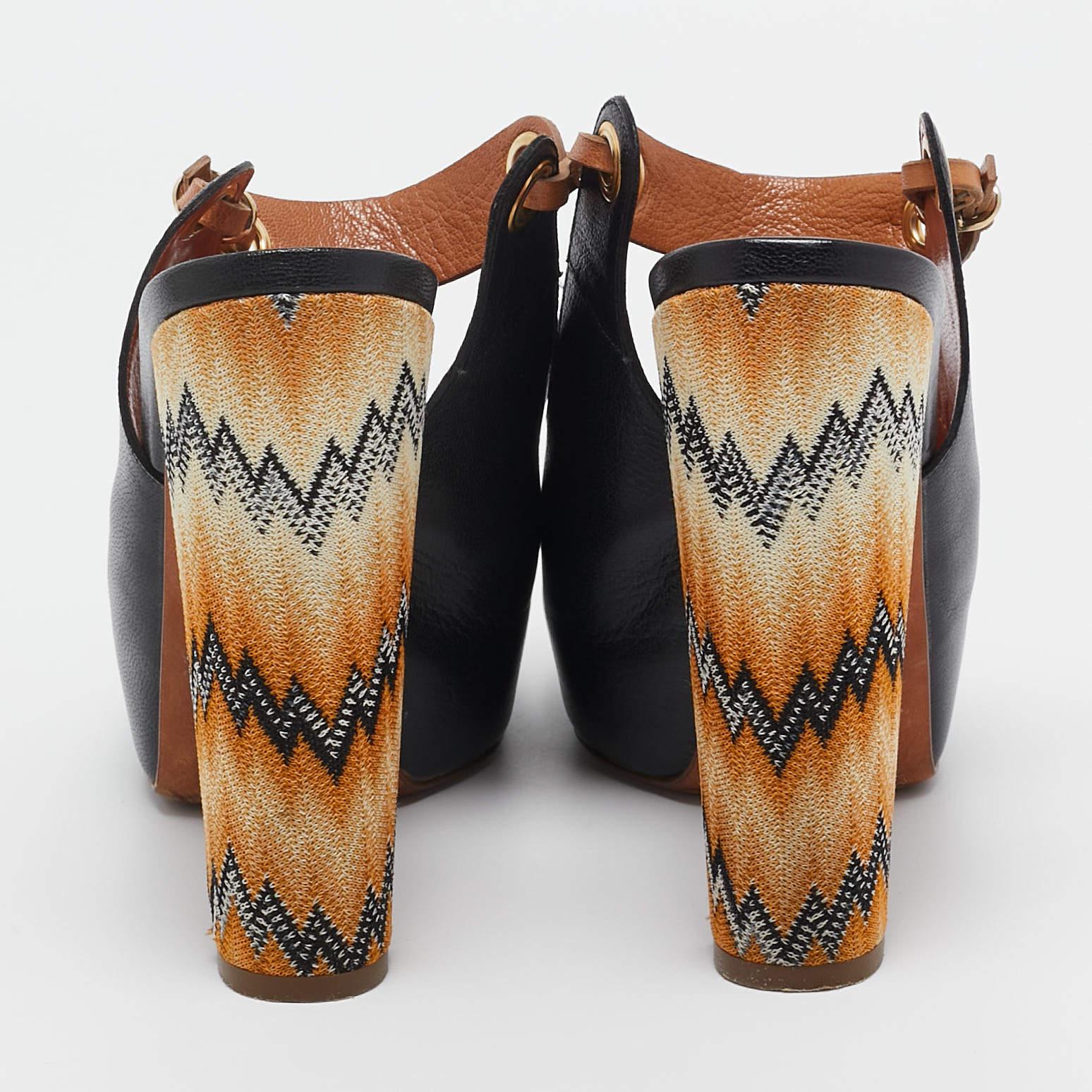 Missoni Schwarz/Beige Leder Peep Toe Plateau Slingback Pumps Größe 39 im Angebot 1