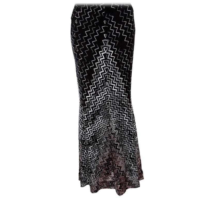 Missoni Black Chevron Pattern Knit Maxi Skirt M For Sale at 1stDibs