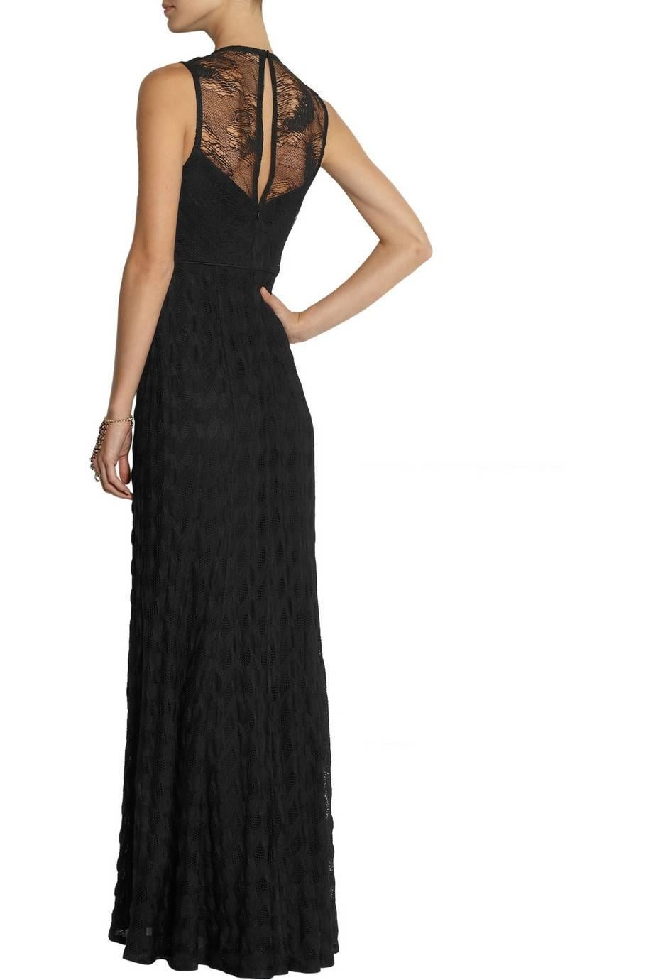 Missoni's black gown has been beautifully crafted in Italy from the label's intricately woven crochet-knit

This stretch silk-lined design features an elegant sheer yoke and satin piping highlighting the smallest part of your waist.

Complement the