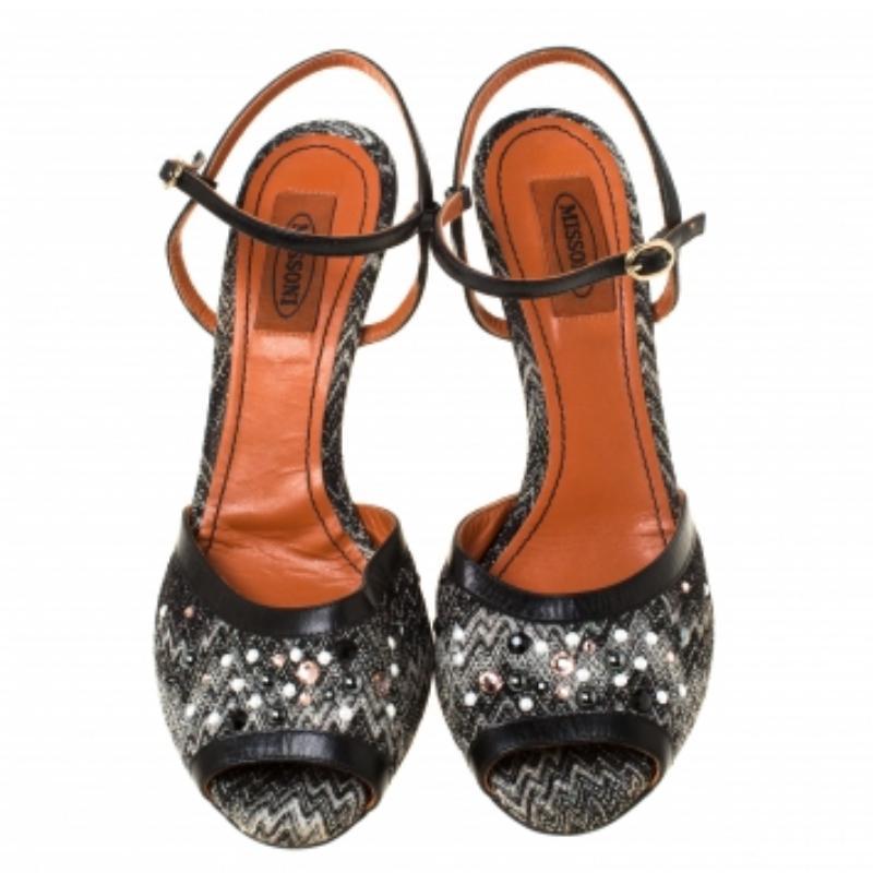 Missoni - Sandales à lanières à motifs ornés, noires, taille 40 Pour femmes en vente