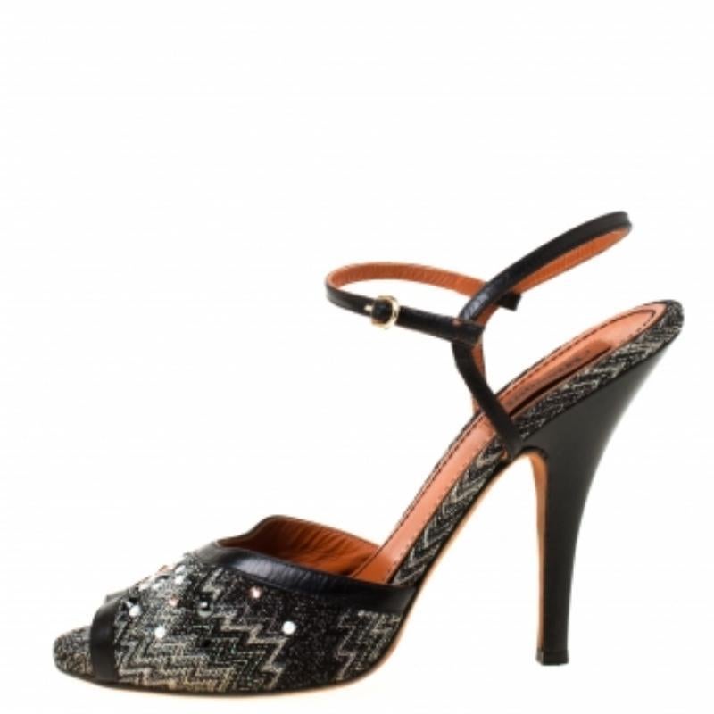 Missoni - Sandales à lanières à motifs ornés, noires, taille 40 en vente 2