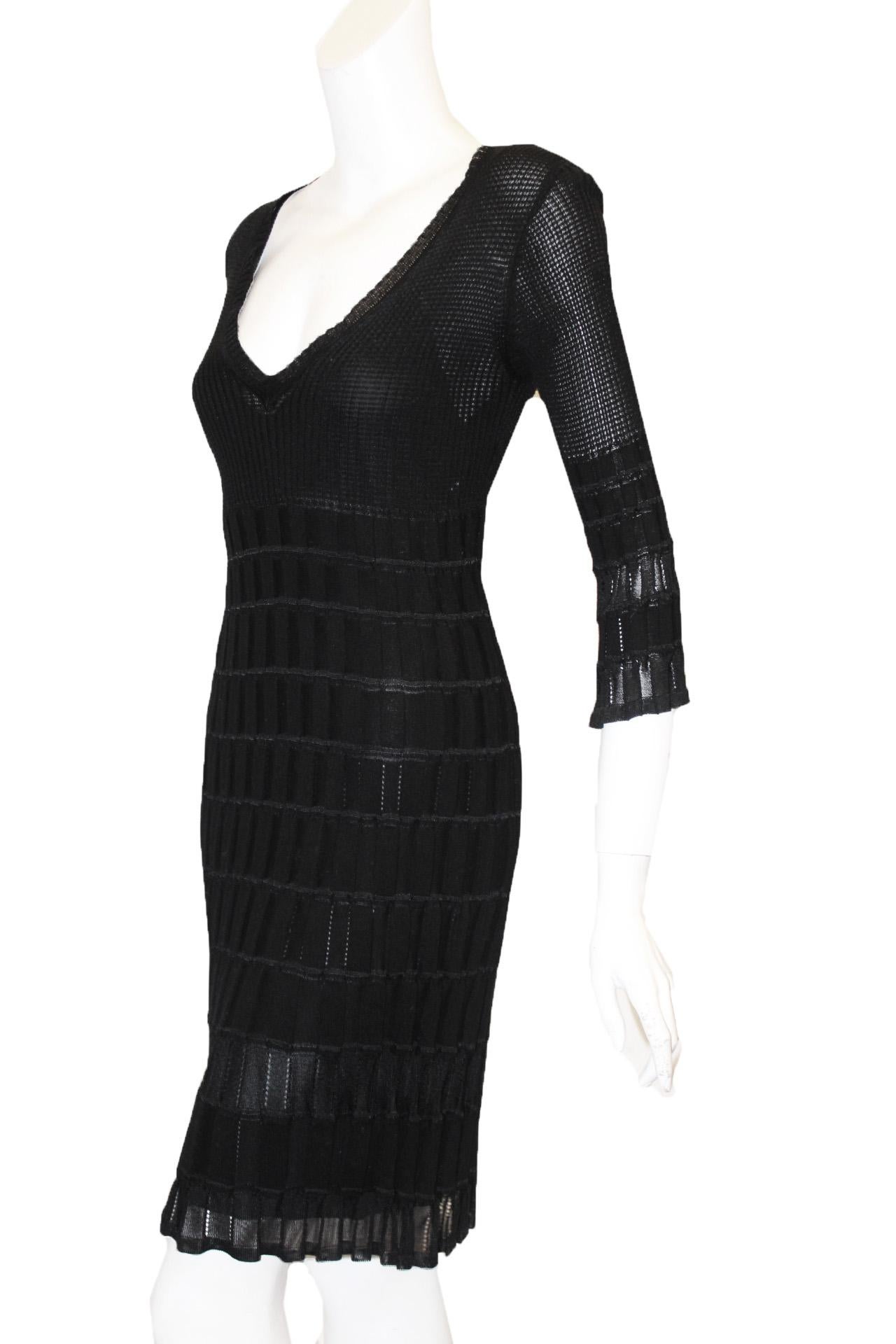 Missoni Black Knit Dress with 3/4 Sleeve In Excellent Condition For Sale In Palm Beach, FL