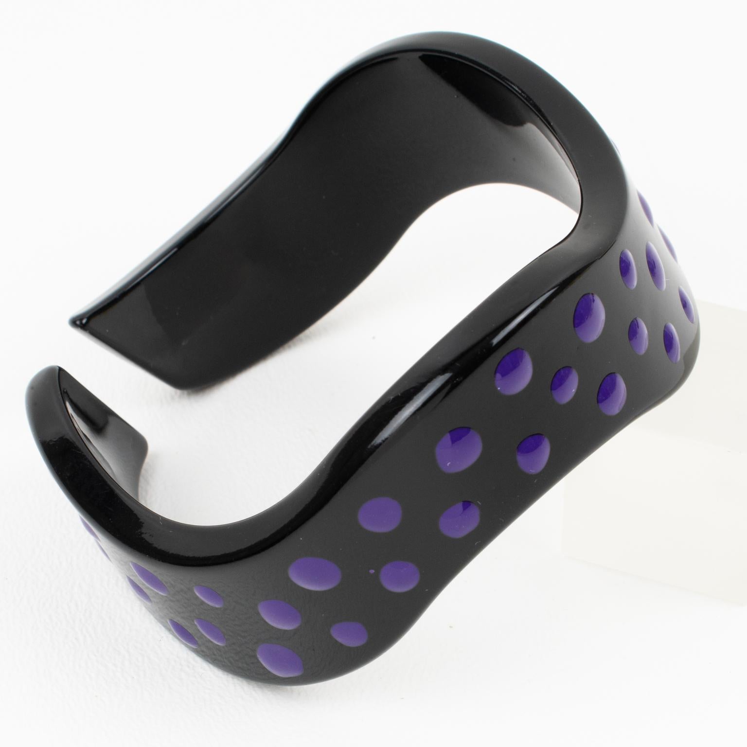 Missoni Black Lucite Resin Bracelet Bangle Purple and Green Dots, a pair For Sale 8