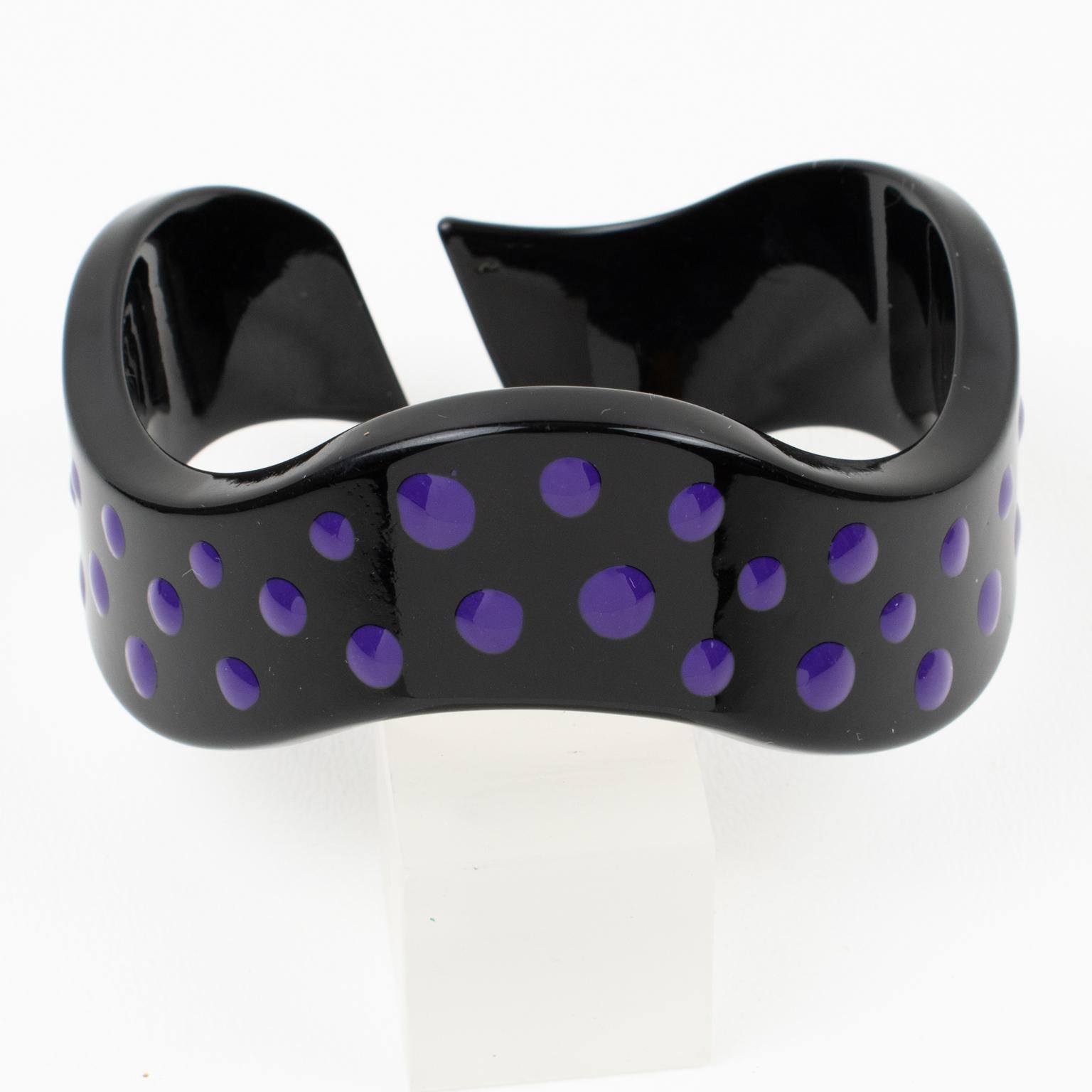 Missoni Black Lucite Resin Bracelet Bangle Purple and Green Dots, a pair For Sale 9