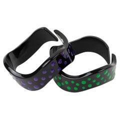 Vintage Missoni Black Lucite Resin Bracelet Bangle Purple and Green Dots, a pair