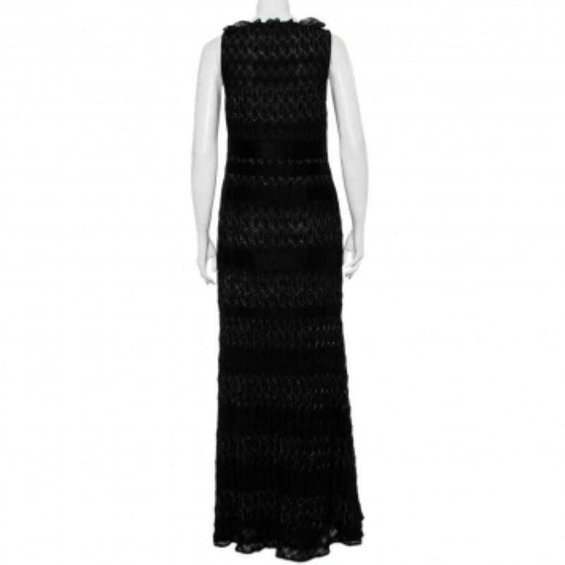 Women's Missoni Black Lurex Knit Ruffled Neck Sleeveless Maxi Dress M For Sale