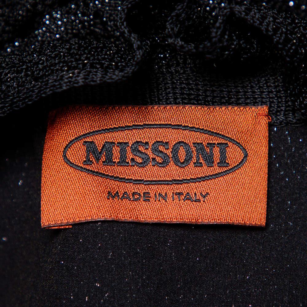 Missoni - Robe longue sans manches à col à volants en maille de lurex noire, taille M Pour femmes en vente