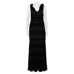 Missoni - Robe longue sans manches à col à volants en maille de lurex noire, taille M