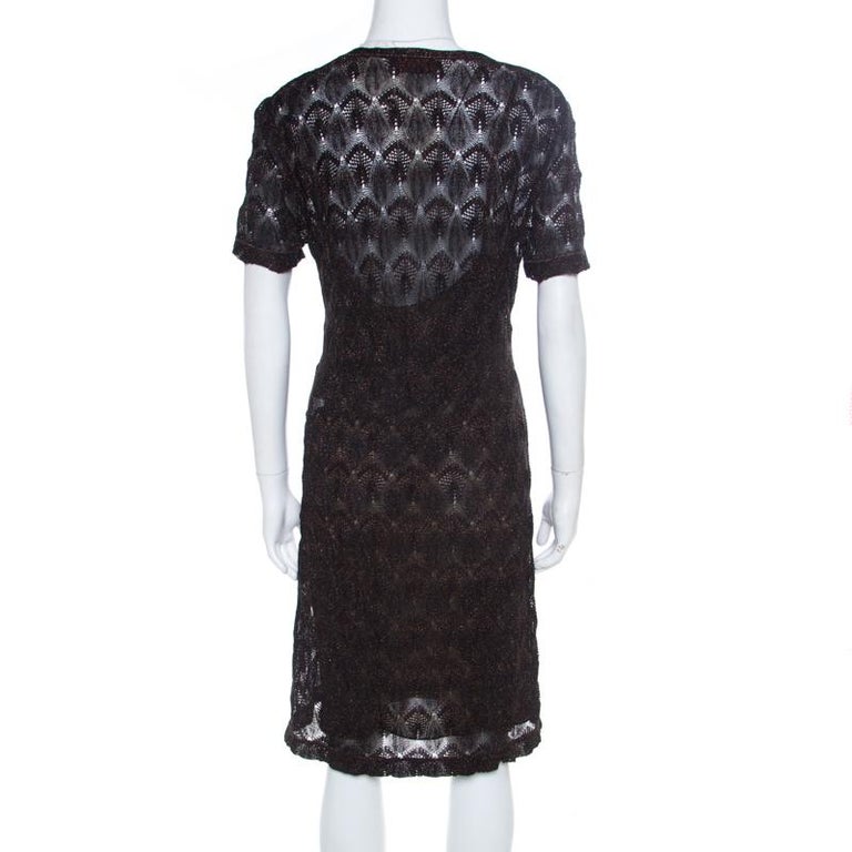 Missoni Black Lurex Patterned Knit V Neck Midi Dress M For Sale At