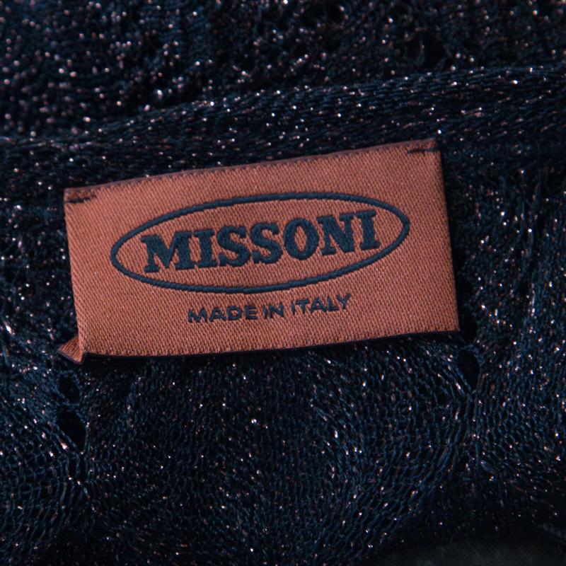 Women's Missoni Black Lurex Patterned Knit V Neck Midi Dress M For Sale