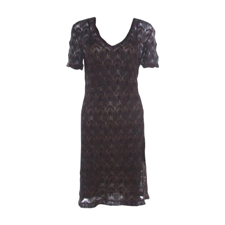 Missoni Black Lurex Patterned Knit V Neck Midi Dress M For Sale at 1stDibs
