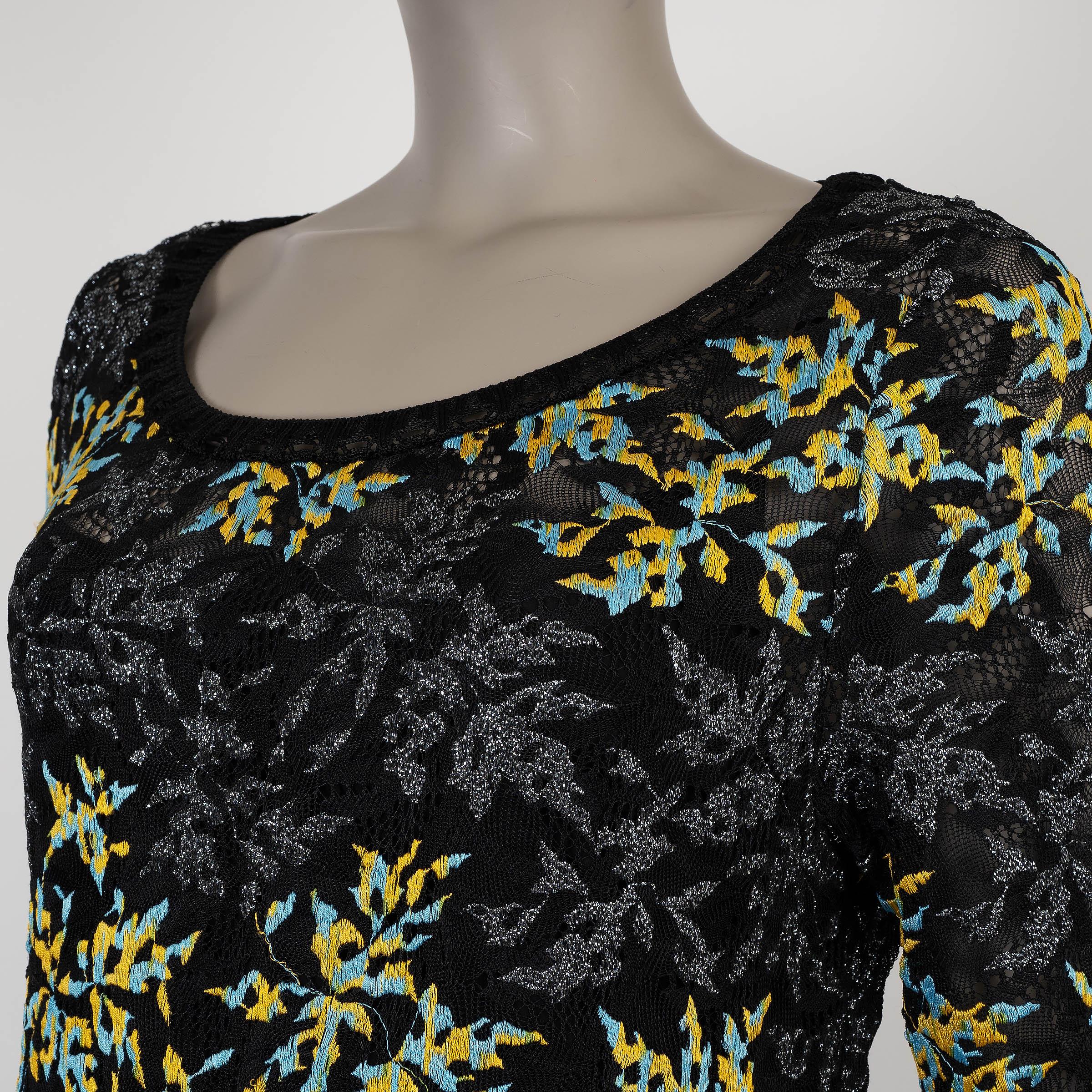 MISSONI negro y multi viscosa FLORAL BORDADO Vestido MAXI M en Excelente estado para la venta en Zürich, CH