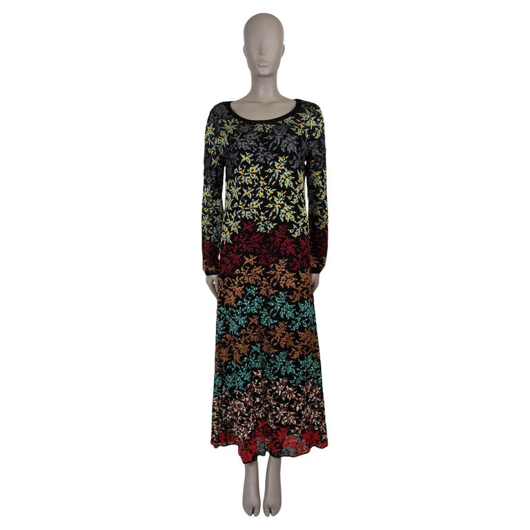 MISSONI black and multi viscose FLORAL EMBROIDERED KNIT MAXI Dress M For  Sale at 1stDibs
