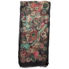 Missoni Black & Multicolor Floral Print Silk Scarf