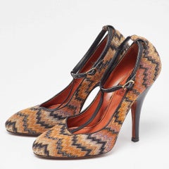 Missoni Black/Orange Fabric and Leather Ankle T-Strap Pumps Size 37